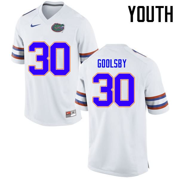 Youth NCAA Florida Gators DeAndre Goolsby #30 Stitched Authentic Nike White College Football Jersey RQF0765PH